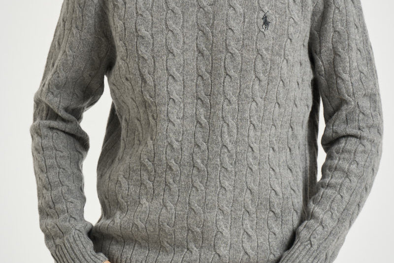 Maglia uomo a treccia grigia 710876762 012 RALPH LAUREN 