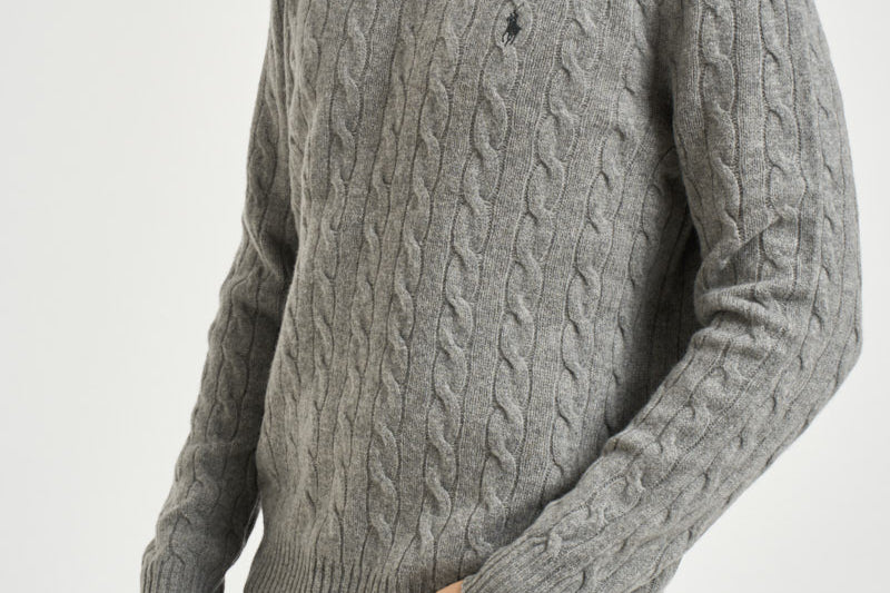Maglia uomo a treccia grigia 710876762 012 RALPH LAUREN 