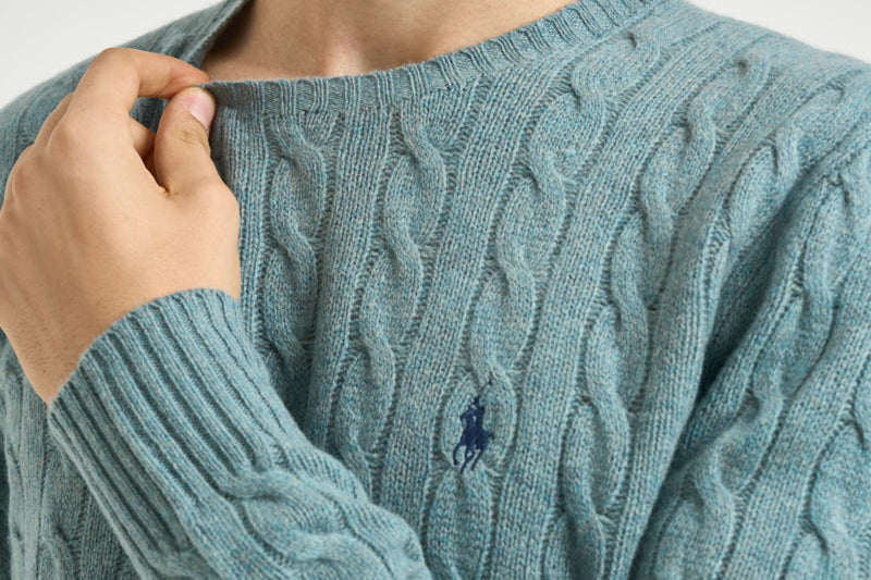 Maglia uomo a trecce turchese 710876762 506 RALPH LAUREN 