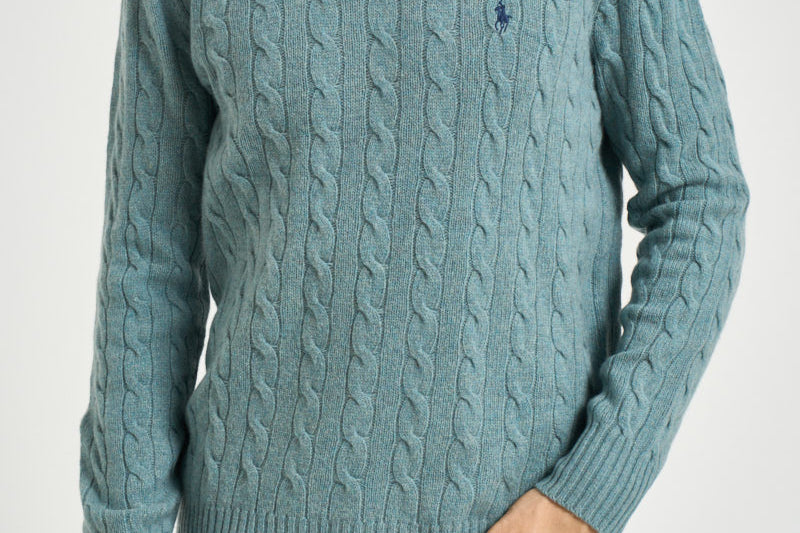 Maglia uomo a trecce turchese 710876762 506 RALPH LAUREN 