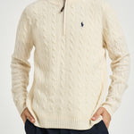 Maglia uomo a trecce mezza zip panna 710876766 001 RALPH LAUREN 