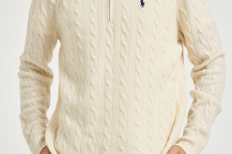 Maglia uomo a trecce mezza zip panna 710876766 001 RALPH LAUREN 