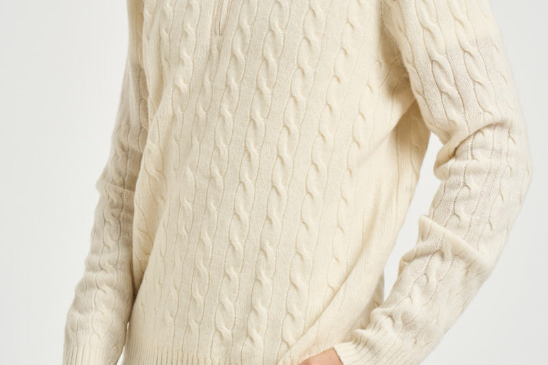 Maglia uomo a trecce mezza zip panna 710876766 001 RALPH LAUREN 