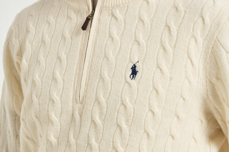 Maglia uomo a trecce mezza zip panna 710876766 001 RALPH LAUREN 