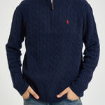 Maglia uomo a trecce mezza zip blu 710876766 002 RALPH LAUREN 