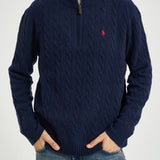 Maglia uomo a trecce mezza zip blu 710876766 002 RALPH LAUREN 