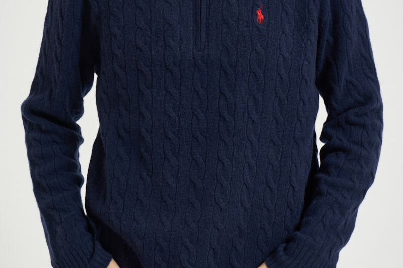 Maglia uomo a trecce mezza zip blu 710876766 002 RALPH LAUREN 