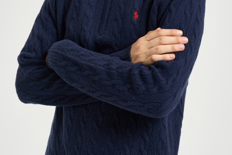 Maglia uomo a trecce mezza zip blu 710876766 002 RALPH LAUREN 