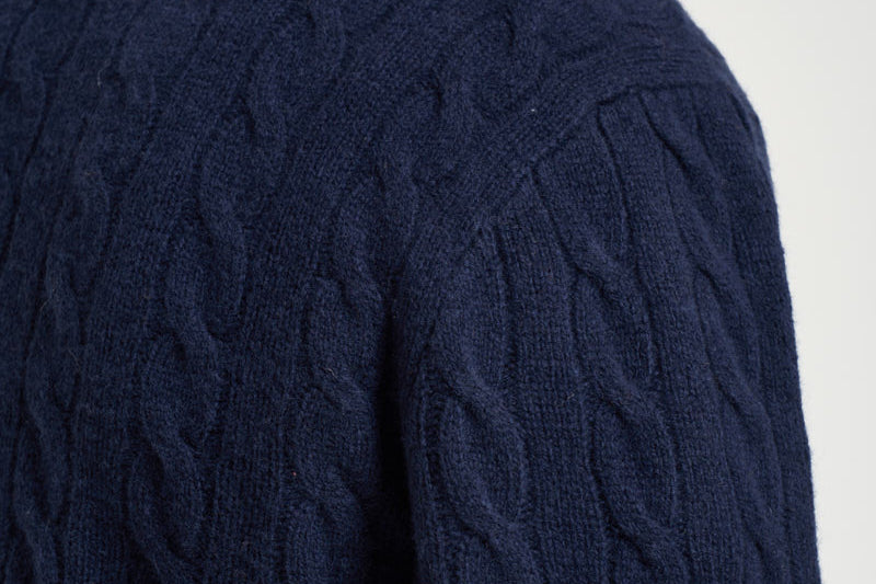Maglia uomo a trecce mezza zip blu 710876766 002 RALPH LAUREN 