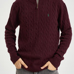 Maglia uomo a trecce mezza zip bordeaux 710876766 007 RALPH LAUREN 