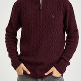 Maglia uomo a trecce mezza zip bordeaux 710876766 007 RALPH LAUREN 