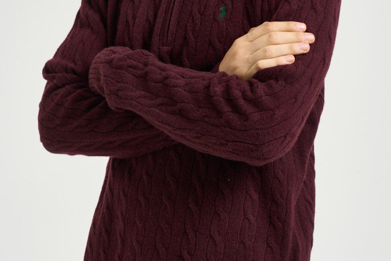 Maglia uomo a trecce mezza zip bordeaux 710876766 007 RALPH LAUREN 