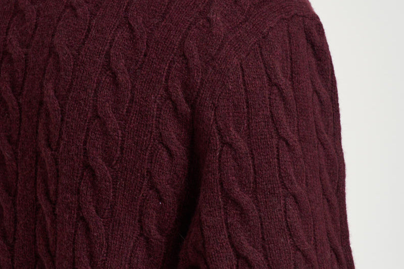 Maglia uomo a trecce mezza zip bordeaux 710876766 007 RALPH LAUREN 