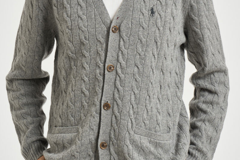 Cardigan uomo a treccia grigio 710B22611 003 RALPH LAUREN 