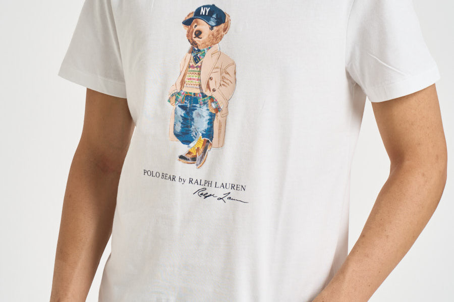 T-shirt uomo con stampa Bear bianca 710B30192 001 RALPH LAUREN 