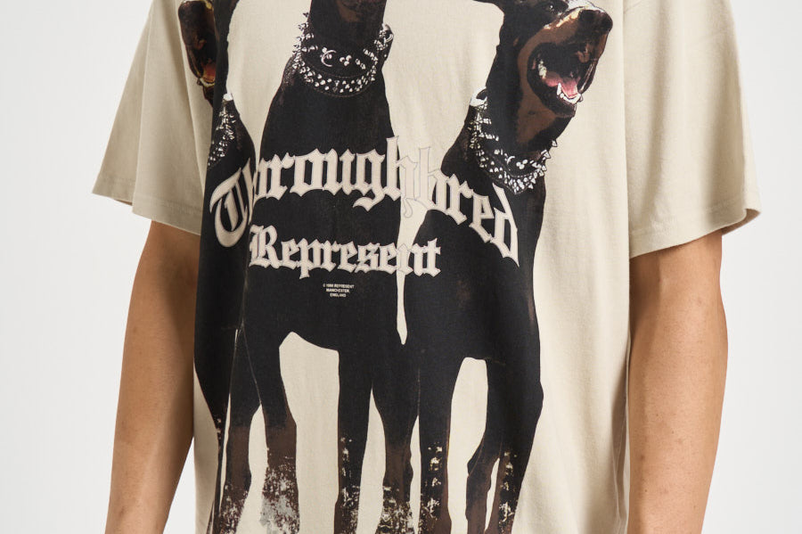 T-shirt uomo Thoroughbred con stampa panna MLM41135 WHITE REPRESENT 