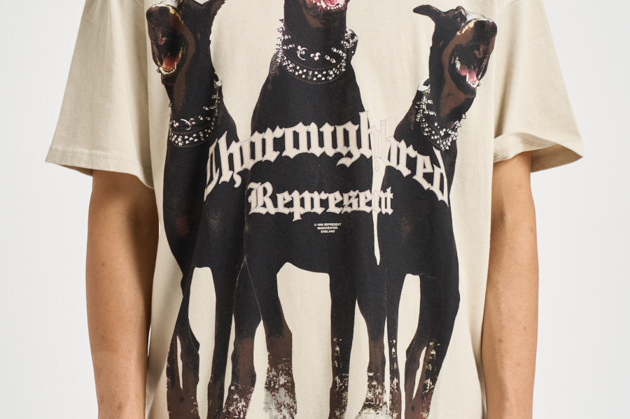 T-shirt uomo Thoroughbred con stampa panna MLM41135 WHITE REPRESENT 