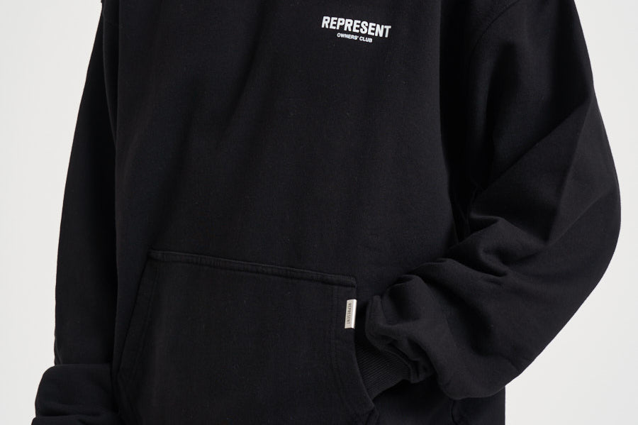 Felpa uomo con cappuccio Owner's Club nero OCM41113 BLACK REPRESENT 