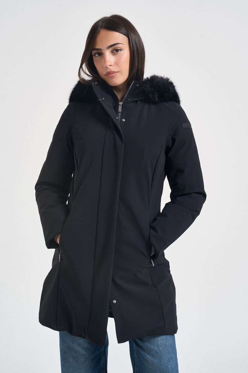 Parka donna lungo nero W26502F 10 RRD 