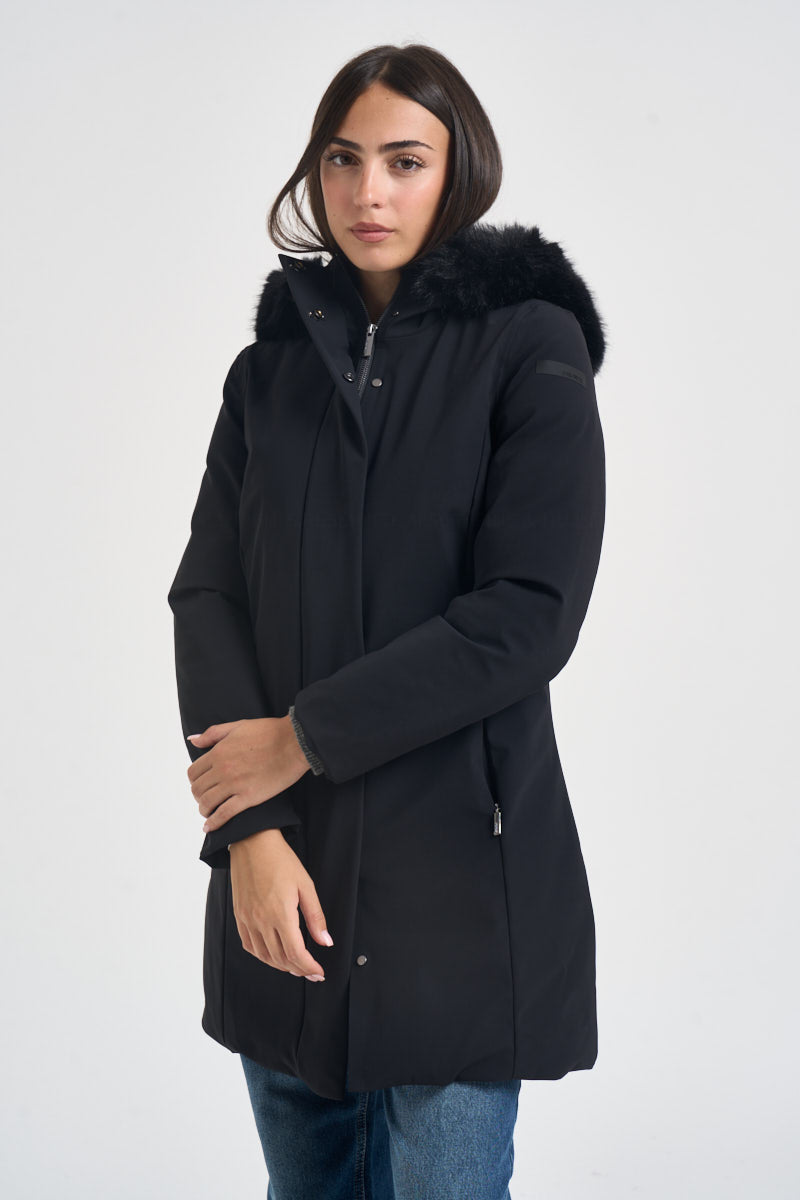 Parka donna lungo nero W26502F 10 RRD 