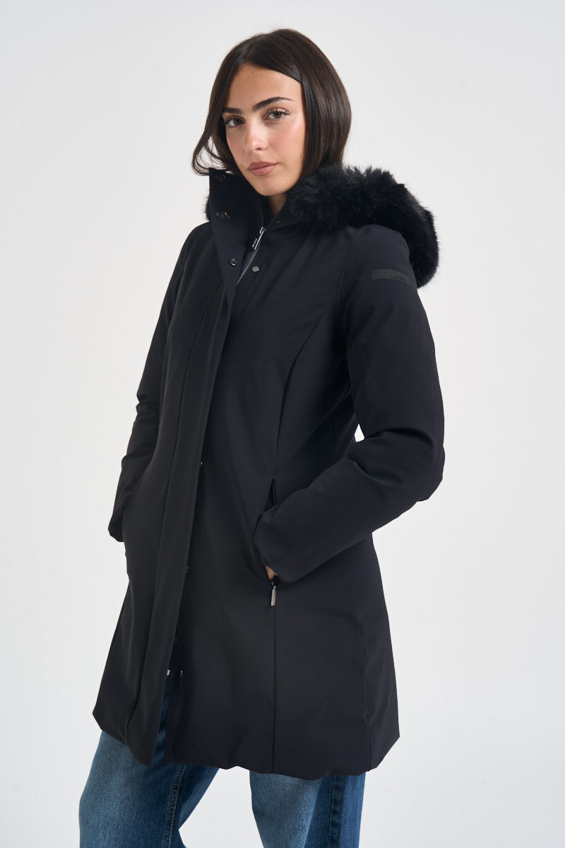 Parka donna lungo nero W26502F 10 RRD 