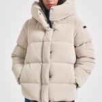 Piumino donna con cappuccio over bianco ghiaccio W26544 85 RRD 