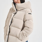 Piumino donna con cappuccio over bianco ghiaccio W26544 85 RRD 