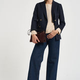 Giacca donna doppiopetto gessata blu navy ASSUNTA SAG0221BLU SAULINA 