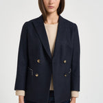 Giacca donna doppiopetto gessata blu navy ASSUNTA SAG0221BLU SAULINA 