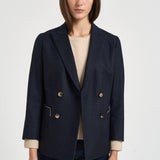 Giacca donna doppiopetto gessata blu navy ASSUNTA SAG0221BLU SAULINA 