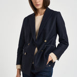 Giacca donna doppiopetto gessata blu navy ASSUNTA SAG0221BLU SAULINA 
