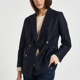 Giacca donna doppiopetto gessata blu navy ASSUNTA SAG0221BLU SAULINA 