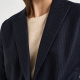 Giacca donna doppiopetto gessata blu navy ASSUNTA SAG0221BLU SAULINA 