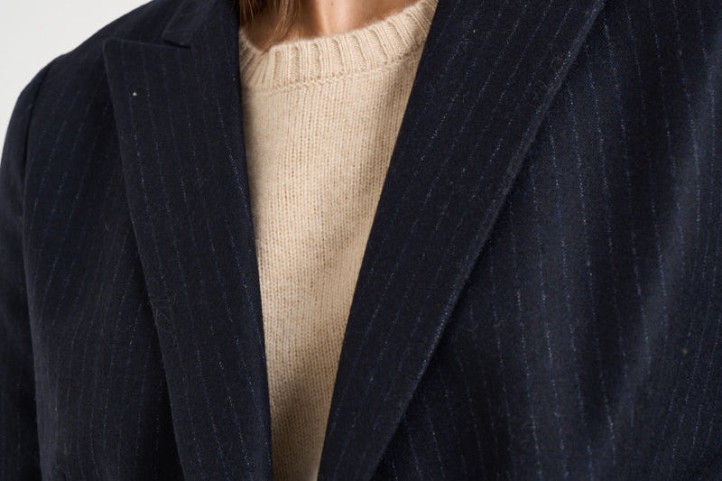 Giacca donna doppiopetto gessata blu navy ASSUNTA SAG0221BLU SAULINA 