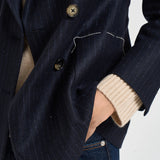 Giacca donna doppiopetto gessata blu navy ASSUNTA SAG0221BLU SAULINA 