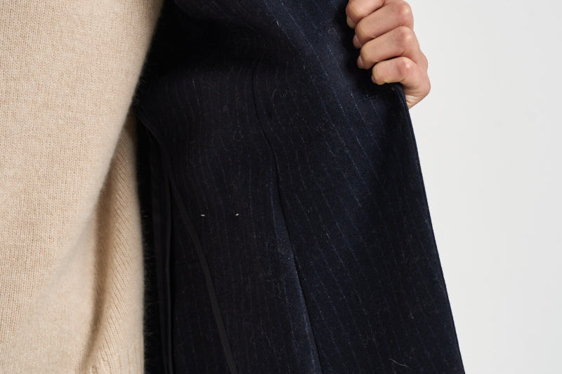 Giacca donna doppiopetto gessata blu navy ASSUNTA SAG0221BLU SAULINA 