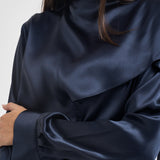 Blusa donna satinata con drappeggio blu navy S6WM56 N12 SEMICOUTURE 