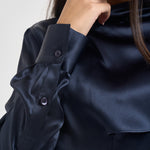 Blusa donna satinata con drappeggio blu navy S6WM56 N12 SEMICOUTURE 