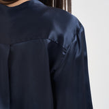 Blusa donna satinata con drappeggio blu navy S6WM56 N12 SEMICOUTURE 