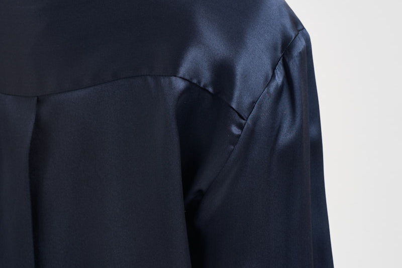 Blusa donna satinata con drappeggio blu navy S6WM56 N12 SEMICOUTURE 