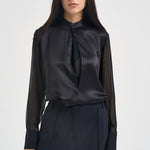 Blusa donna in seta con inserto frontale nera S6WM57 Y69 SEMICOUTURE 