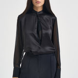 Blusa donna in seta con inserto frontale nera S6WM57 Y69 SEMICOUTURE 