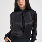 Blusa donna in seta con inserto frontale nera S6WM57 Y69 SEMICOUTURE 
