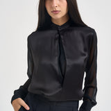 Blusa donna in seta con inserto frontale nera S6WM57 Y69 SEMICOUTURE 