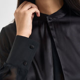 Blusa donna in seta con inserto frontale nera S6WM57 Y69 SEMICOUTURE 