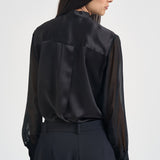 Blusa donna in seta con inserto frontale nera S6WM57 Y69 SEMICOUTURE 