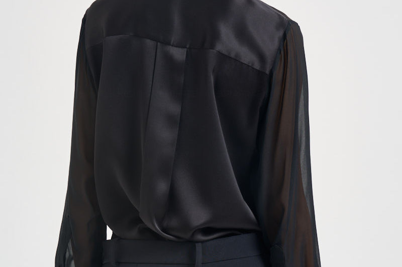 Blusa donna in seta con inserto frontale nera S6WM57 Y69 SEMICOUTURE 