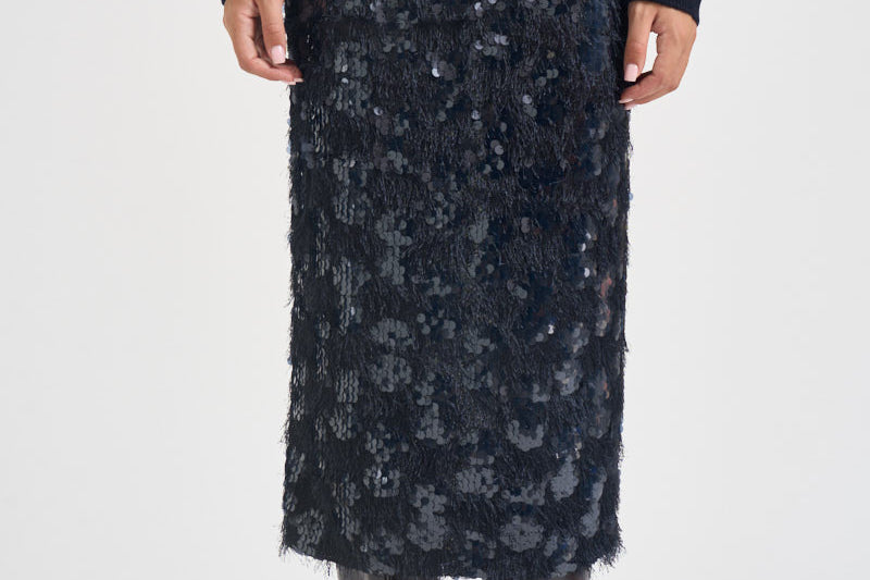 Gonna donna Bindy midi con paillettes blu S6WQ05 N12 SEMICOUTURE 
