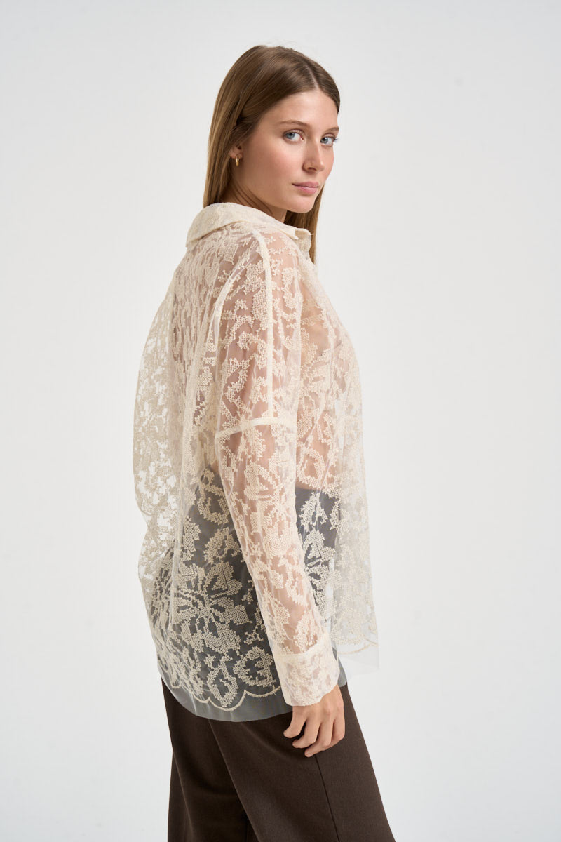 Camicia donna toulle effetto pizzo burro S6WQ45 E64 SEMICOUTURE 