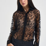 Camicia donna in pizzo semitrasparente nera S6WQ45 Y69 SEMICOUTURE 